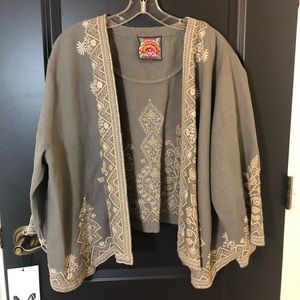 Johnny Was Greyish Blue Embroidered Jacket